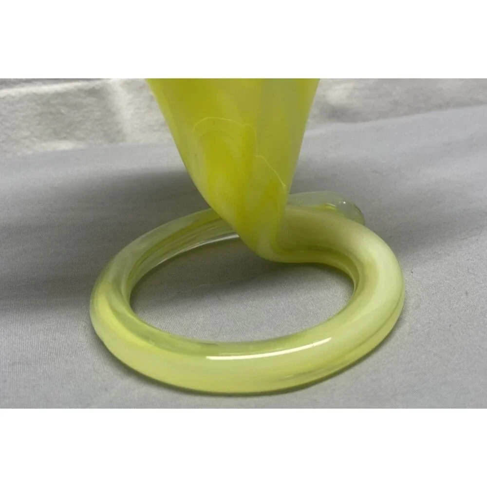 Vintage Swirl Hand Blown Art Glass Sculpture Vase Coil Base Bright Yellow Murano